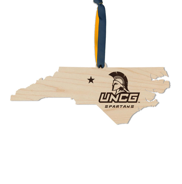 University of North Carolina Greensboro Spartans on State – Crafted from Cherry or Maple Wood – UNCG Spartans