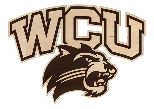 Western Carolina University WCU Logo Wall Hanging - Crafted from Cherry and Maple Wood - Western Carolina Catamounts