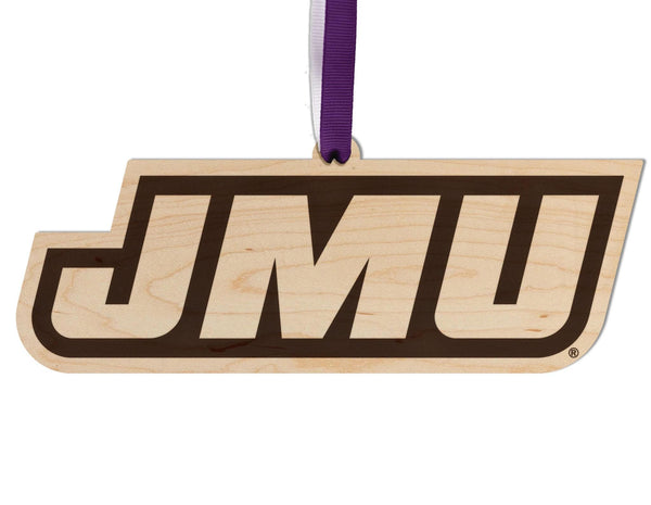 James Madison University JMU on State Ornament – Crafted from Cherry and Maple Wood – JMU Dukes