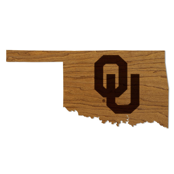 Oklahoma University OU on State Wall Hanging - Crafted from Cherry or Maple Wood - Oklahoma Sooners