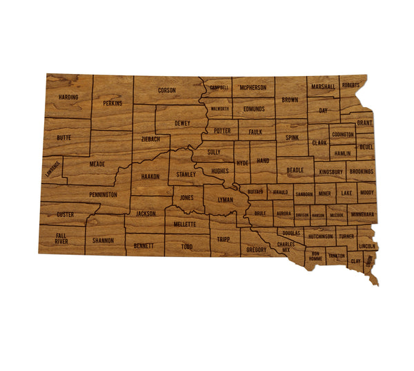 South Dakota County Map Wall Hanging - Crafted from Cherry or Maple Wood