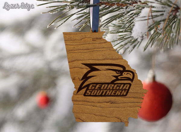 Georgia Southern University Eagle on State Ornament – Crafted from Cherry Wood and Maple – Georgia Southern Eagles