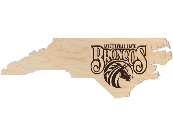 Fayetteville State University Broncos on State Wall Hanging - Crafted from Cherry or Maple Wood -  Fayetteville State Broncos