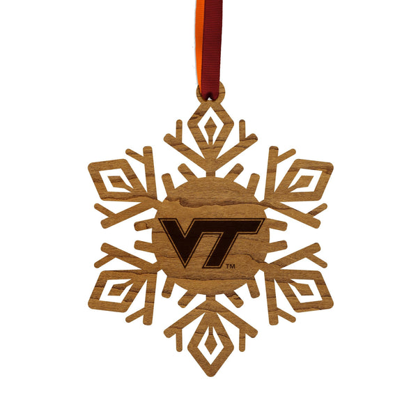 Virginia Tech VT Snowflake Ornament – Crafted from Cherry and Maple Wood – Virginia Tech Hokies