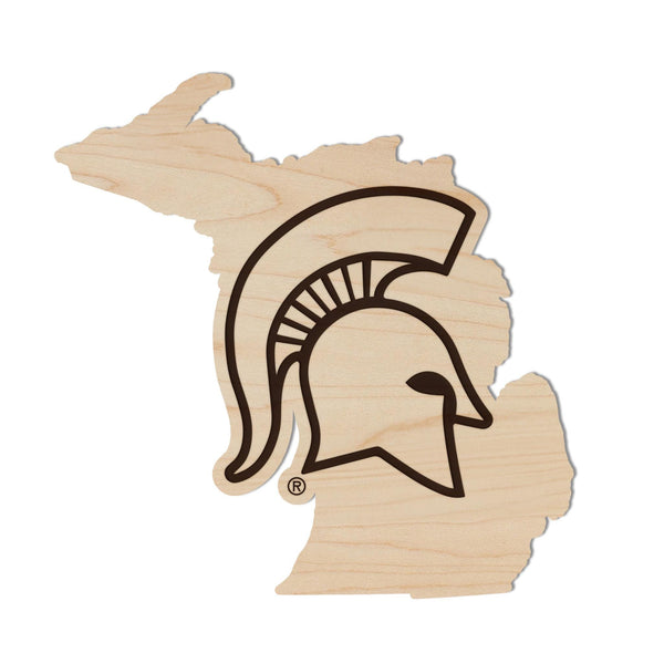 Michigan State University Spartan on State Magnet - Crafted from Cherry or Maple Wood - Michigan State Spartans