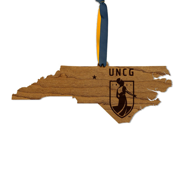 University of North Carolina Greensboro Institution Mark on State – Crafted from Cherry or Maple Wood – UNCG Spartans