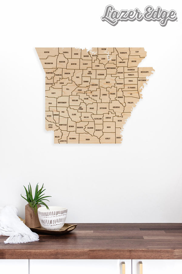 Arkansas County Map Wall Hanging - Crafted from Cherry or Maple Wood