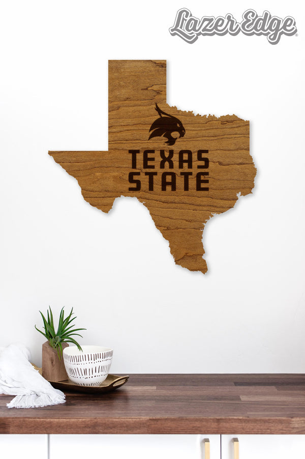 Texas State University Bobcat on State Wall Hanging – Crafted from Cherry and  Maple Wood - Texas State Bobcats