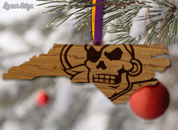 East Carolina University Pirate State of Mind Ornament – Crafted from Cherry and Maple Wood –ECU Pirates