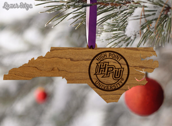 High Point University HPU on State Ornament – Crafted from Cherry Wood or Maple Wood – High Point Panthers
