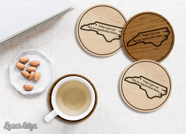 Appalachian State University Today I give my All Coaster – Crafted from Cherry or Maple Wood – Appalachian Mountaineers