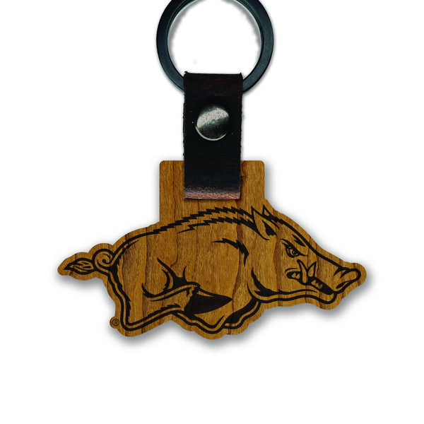 Arkansas Razorbacks Wooden Keychain – Crafted from Cherry or Maple Wood