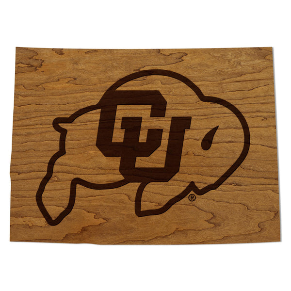 University of Colorado Buffaloes on State Wall Hanging - Crafted from Cherry and Maple Wood - Colorado Buffaloes