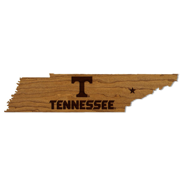 University of Tennessee Power T on State Wall Hanging - Crafted from Cherry and Maple Wood - University of Tennessee Volunteers