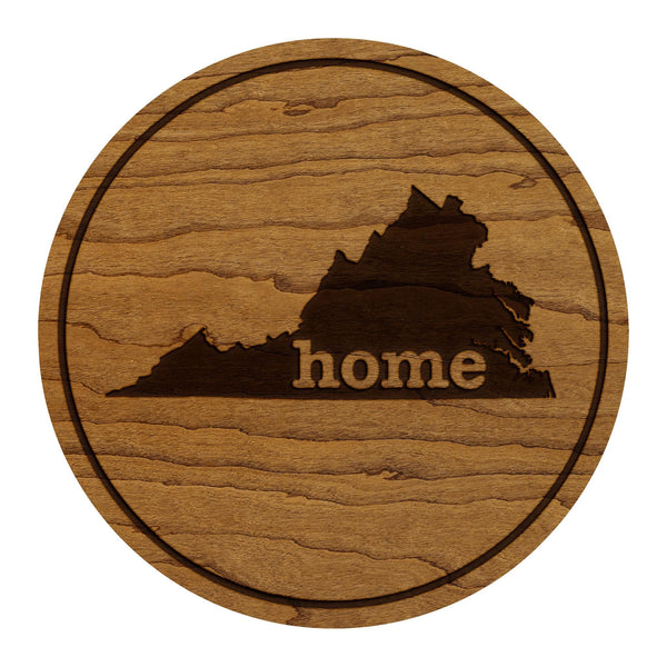 Virginia Home State Map Coaster - Crafted from Cherry or Maple Wood