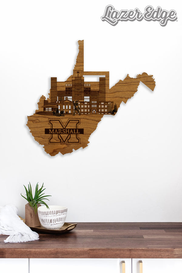 Marshall University Skyline Wall Hanging - Crafted from Cherry or Maple Wood