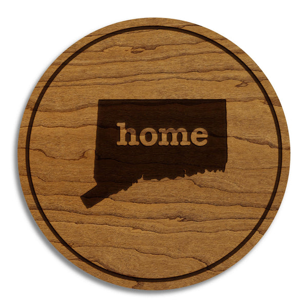 Connecticut Home State Map Coaster - Crafted from Cherry or Maple Wood
