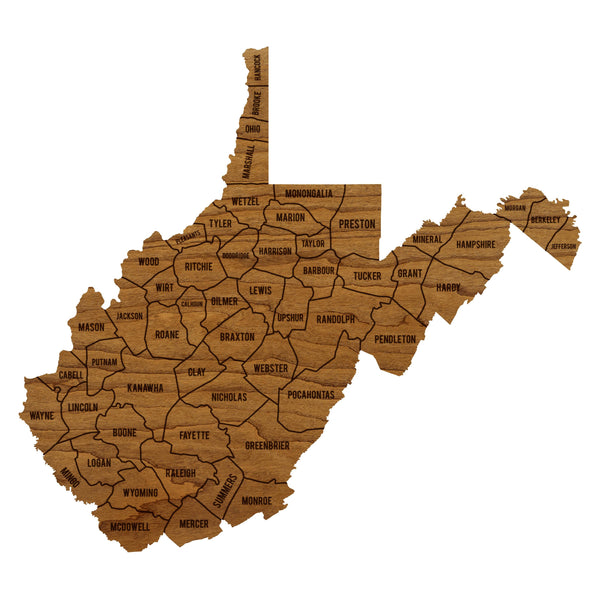West Virginia County Map Wall Hanging - Crafted from Cherry or Maple Wood