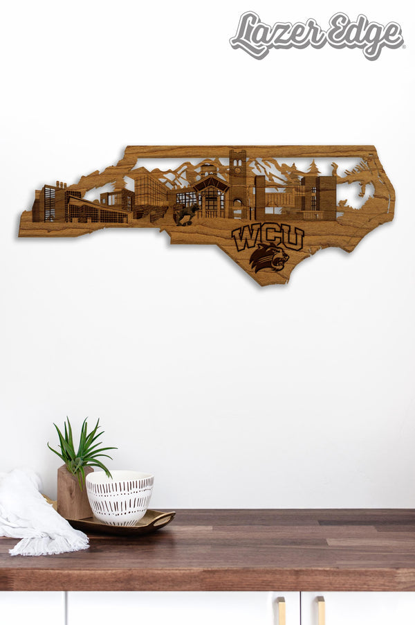 Western Carolina University Skyline Wall Hanging - Crafted from Cherry and Maple Wood - Western Carolina Catamounts