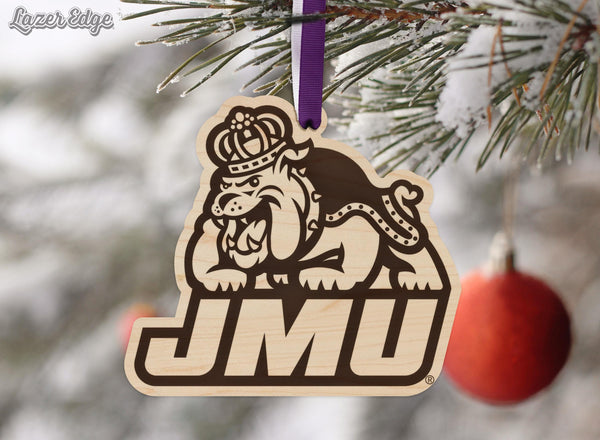 James Madison University Duke Dog Ornament – Crafted from Cherry and Maple Wood – JMU Dukes