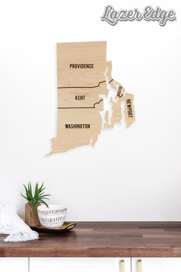 Rhode Island County Map Wall Hanging - Crafted from Cherry or Maple Wood