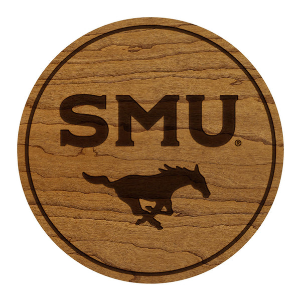 Southern Methodist University Mustangs Coaster – Crafted from Cherry or Maple Wood – SMU Mustangs
