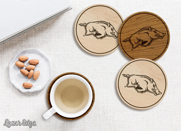 University of Arkansas Razorbacks Coaster – Crafted from Cherry or Maple Wood – Arkansas Razorbacks