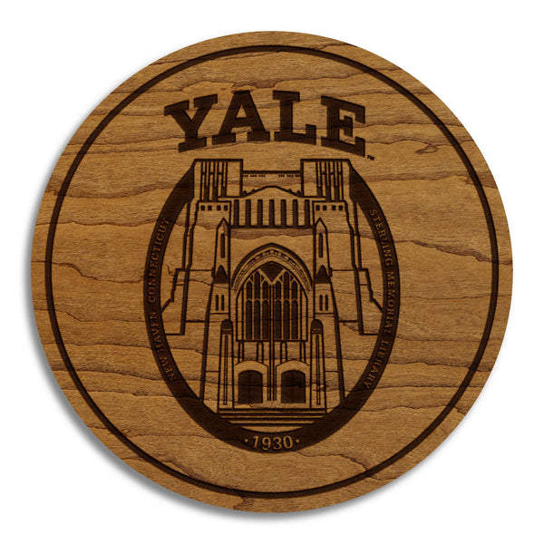 Yale University Sterling Memorial Library Coaster – Crafted from Cherry or Maple Wood – Yale Bulldogs