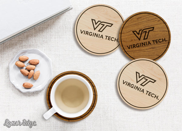 Virginia Tech University Academic Mark Coaster – Crafted from Cherry or Maple Wood – Virginia Tech Hokies