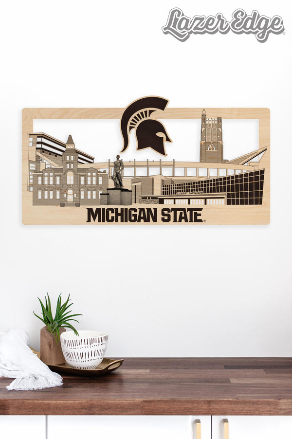 Michigan State University Skyline Wall Hanging - Crafted from Cherry or Maple Wood