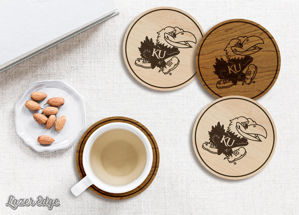 The University of Kansas Jayhawk Coaster – Crafted from Cherry or Maple Wood – Kansas Jayhawks