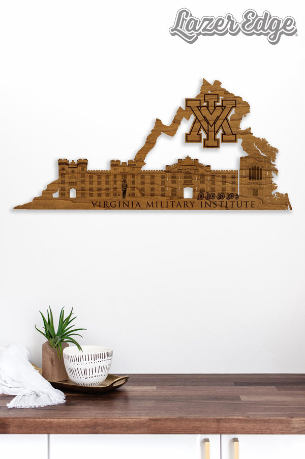 Virginia Military Institute Skyline Wall Hanging - Crafted from Cherry and Maple Wood - VMI Keydets