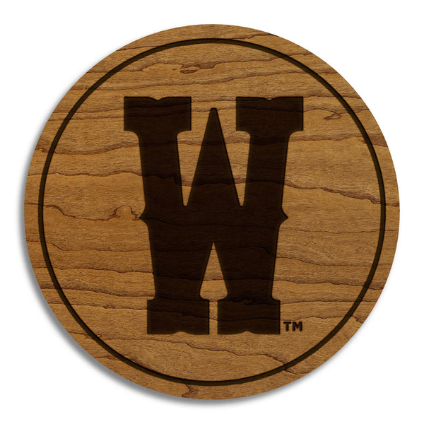 University of Wyoming W Coaster – Crafted from Cherry or Maple Wood – Wyoming Cowboys