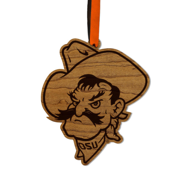Oklahoma State Pistol Pete Ornament – Crafted from Cherry and Maple Wood – OSU Cowboys