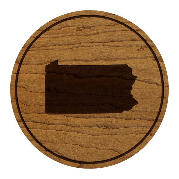 Pennsylvania State Map Coaster - Crafted from Cherry or Maple Wood