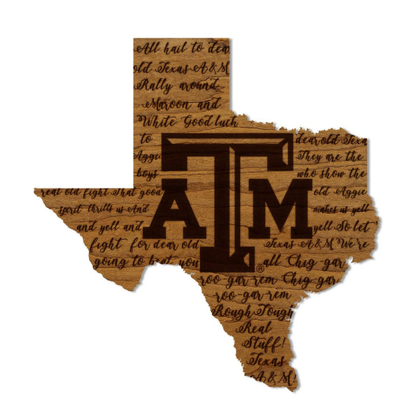Texas A&M University Fight Song on State Wall Hanging – Crafted from Cherry and  Maple Wood - TAMU Aggies