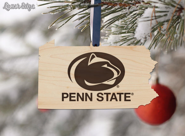 Penn State Logo on State Ornament – Crafted from Cherry and Maple Wood – Penn State Nittany Lions