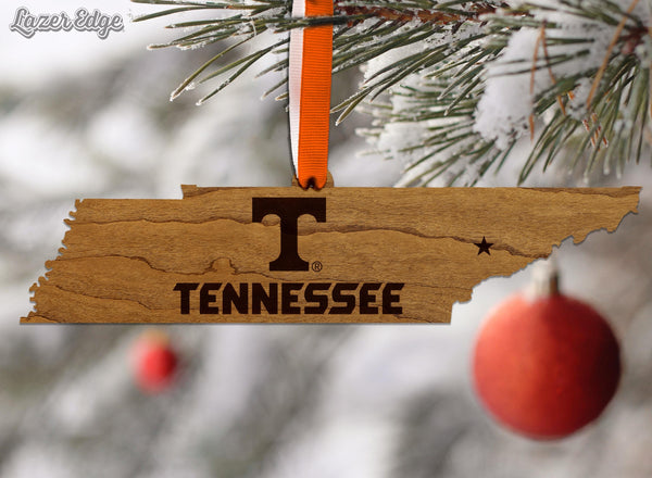 University of Tennessee Power T on State Ornament – Crafted from Cherry and Maple Wood – Tennessee Volunteers