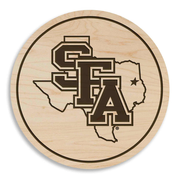 Stephen F. Austin State Logo Coaster – Crafted from Cherry or Maple Wood – SFA Lumberjacks