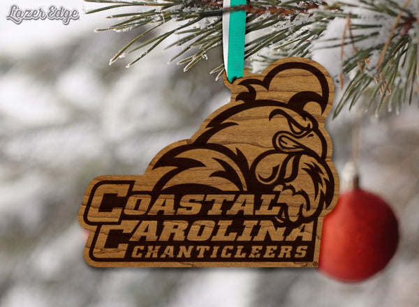 Coastal Carolina University Chanticleers Wordmark Ornament – Crafted from Cherry and Maple Wood – Coastal Carolina Chanticleers