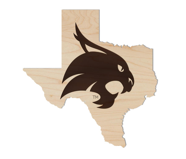 Texas State University Bobcat on State Magnet - Crafted from Cherry or Maple Wood - Texas State Bobcats