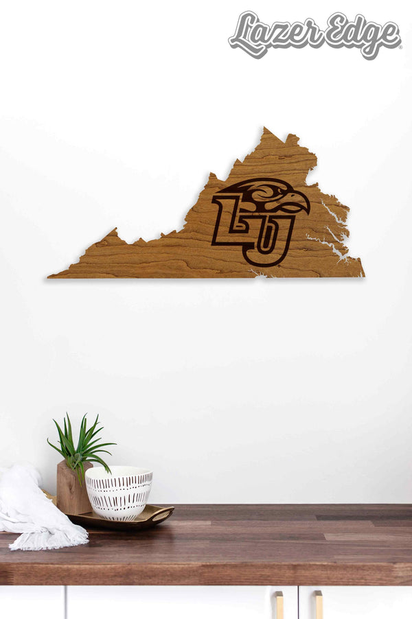 Liberty University Eagle with LU on State Wall Hanging - Crafted from Cherry or Maple Wood - Liberty Eagles