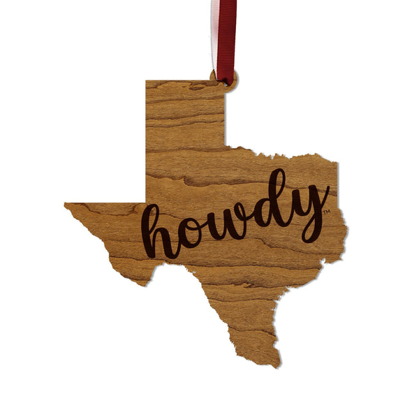 Texas A&M University Howdy on State Ornament – Crafted from Cherry and Maple Wood – Texas A and M Aggies
