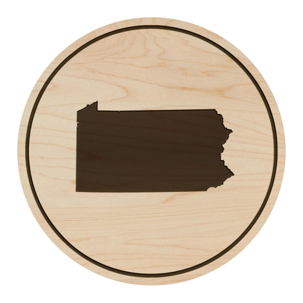 Pennsylvania State Map Coaster - Crafted from Cherry or Maple Wood