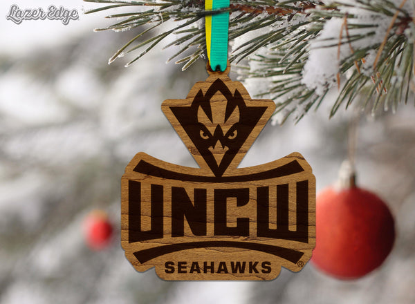 University of North Carolina Wilmington Seahawks Ornament – Crafted from Cherry and Maple Wood – UNCW Seahawks