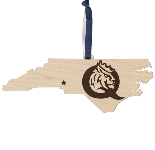 Queens University in Charlotte Primary Logo on State Ornament – Crafted from Cherry or Maple Wood – Queens Royals