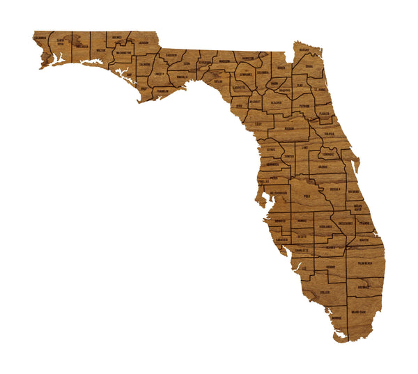 Florida County Map Wall Hanging - Crafted from Cherry or Maple Wood