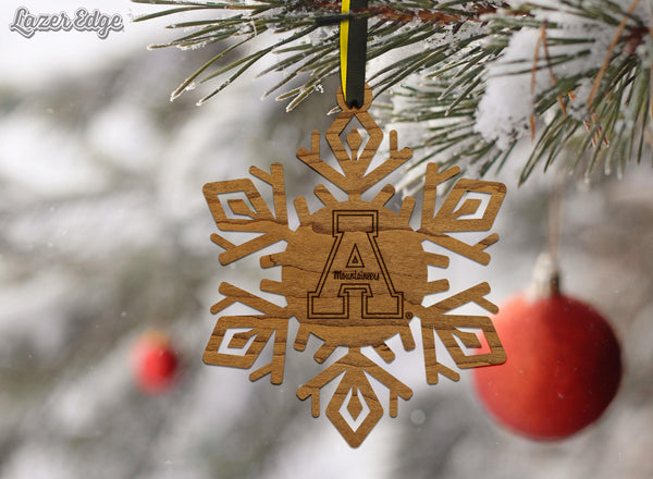 Appalachian State University App A Snowflake Ornament – Crafted from Cherry and Maple Wood – App State Mountaineers