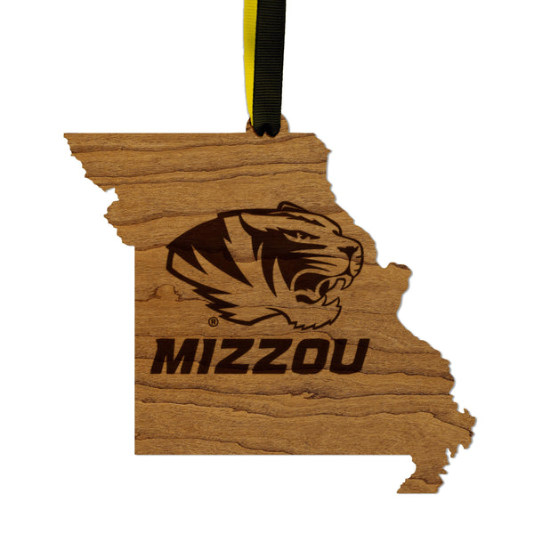 University of Missouri Tigers on State Ornament – Crafted from Cherry and Maple Wood – Mizzou Tigers