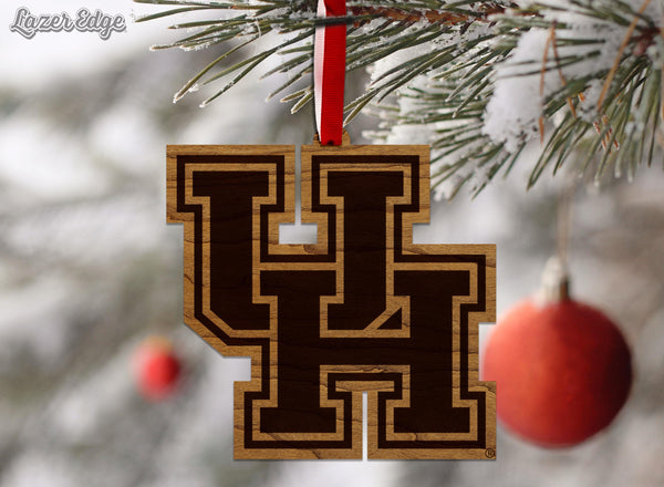 University of Houston UH Ornament – Crafted from Cherry and Maple Wood – Houston Cougars